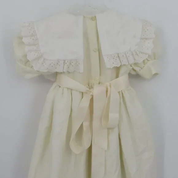 VTG Frankie Girls 4 Ivory Puffy Balloon Bibbed Dress Eyelet Lace Trim Collar VTG Frankie Girls 4 Ivory Puffy Balloon Bibbed Dress Eyelet Lace Trim Collar